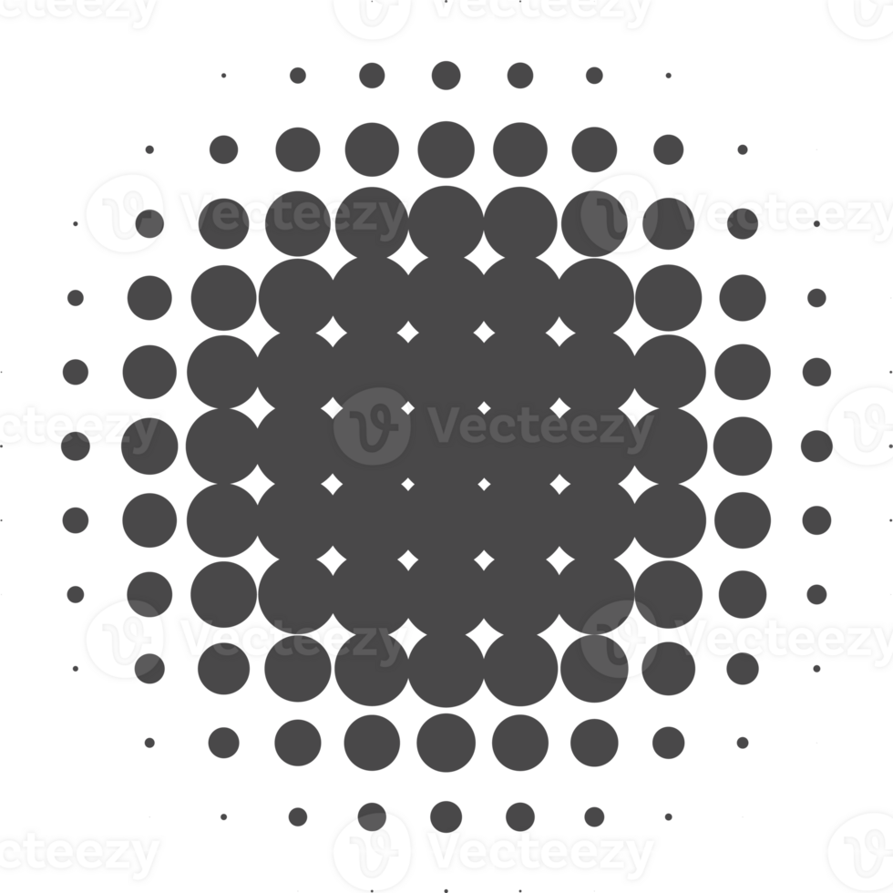 Circle dots with halftone pattern. Round gradient background. Element with gradation points texture. Abstract geometric shape png