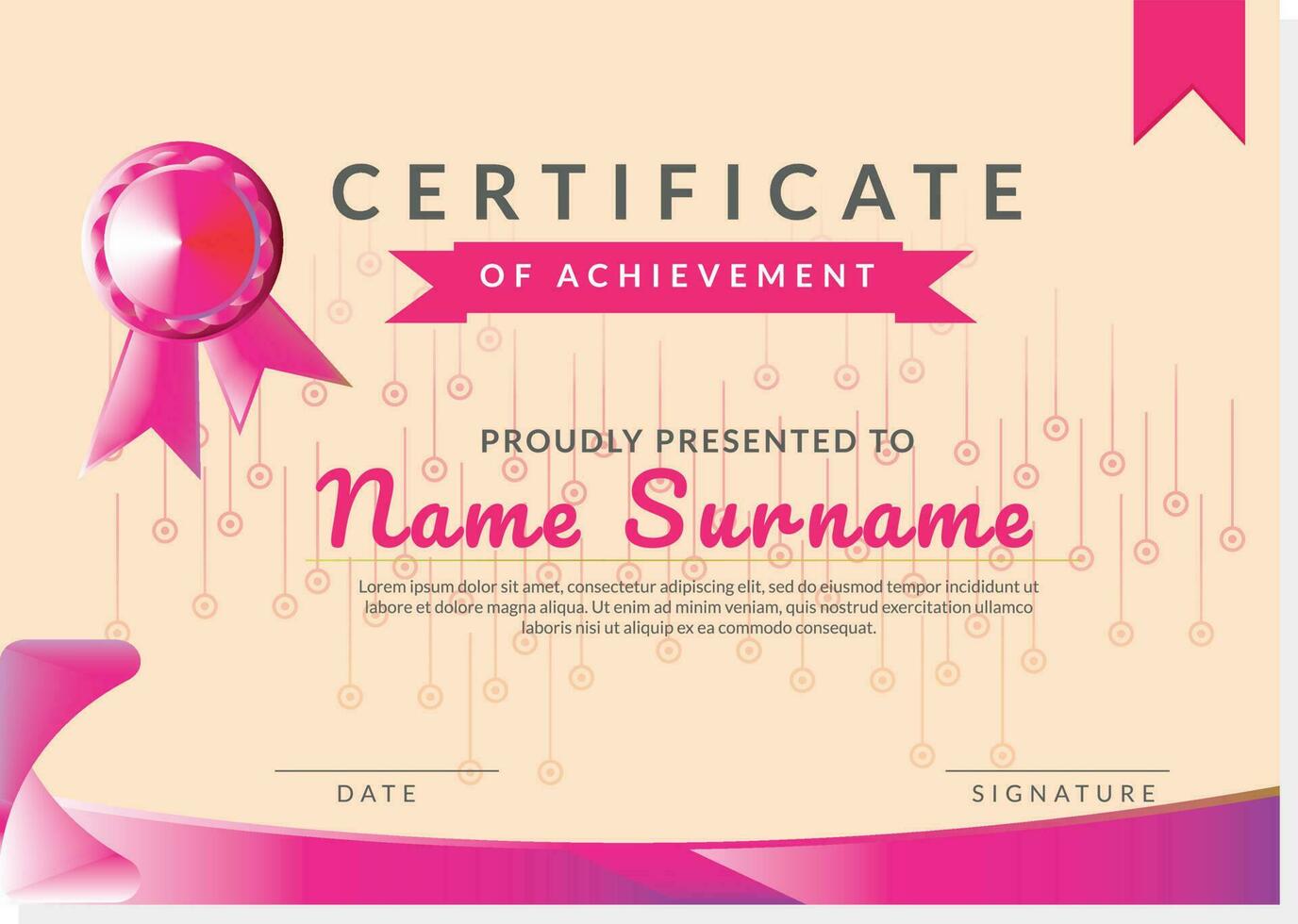 Beauty Certificate Template with pink color shape. suitable for beauty Award vector