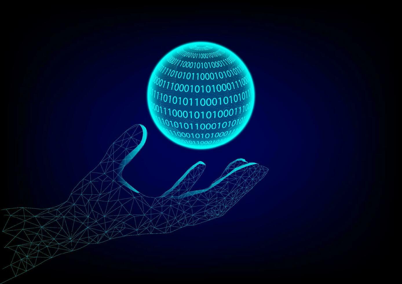 Cybercrime concept. Globe with binary code and security payment information. Digital earth with low polygon hand on technology background. Data Sorting. Artificial intelligence. Smart system. vector