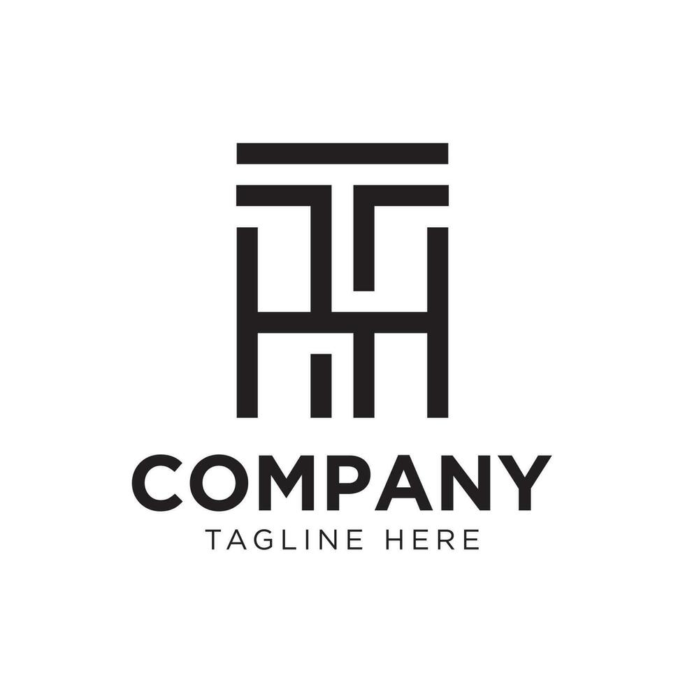 Monogram Initials TH HT simple letter negative space minimalist logo design vector