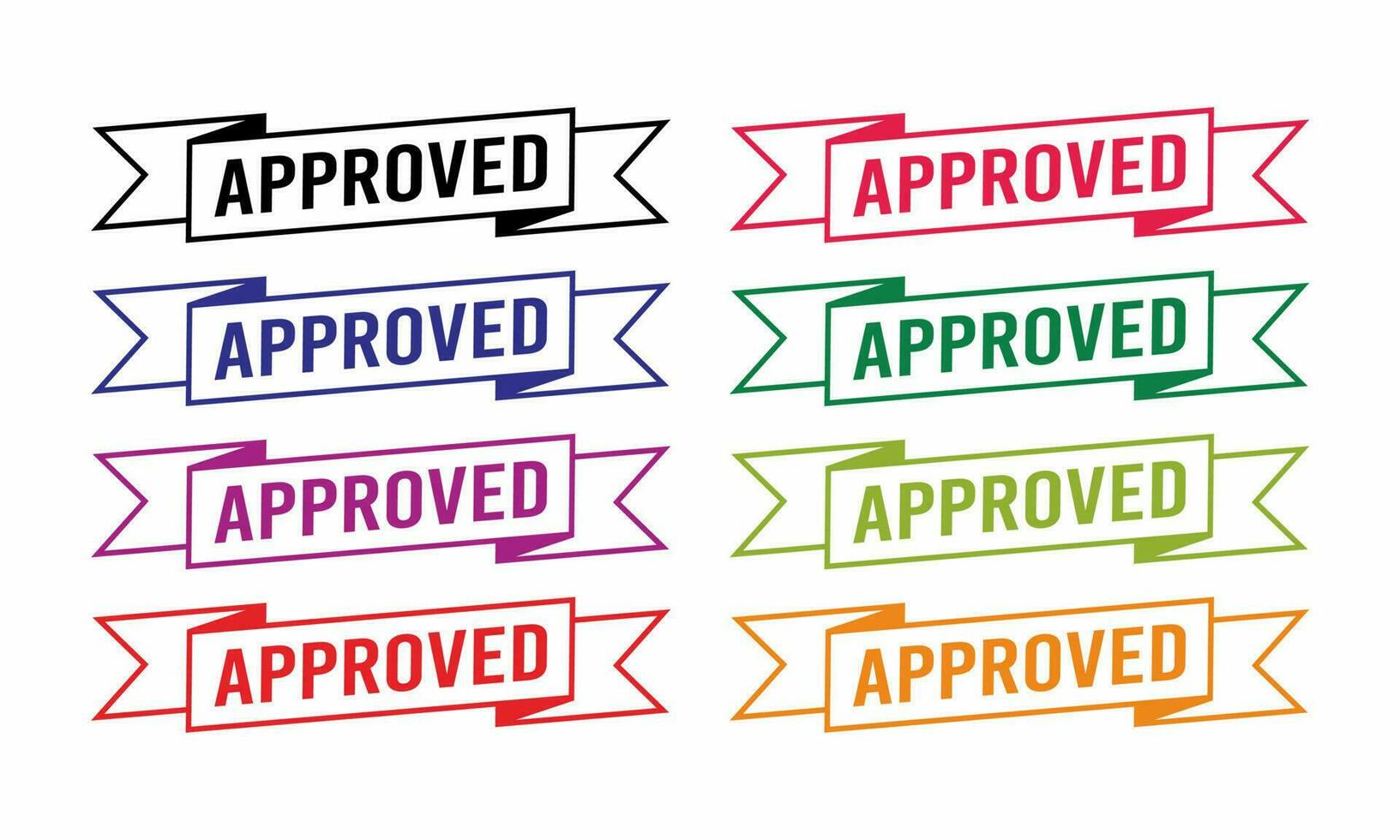 Set of logo and text APPROVED on a ribbon. Multicolor APPROVED sign. vector