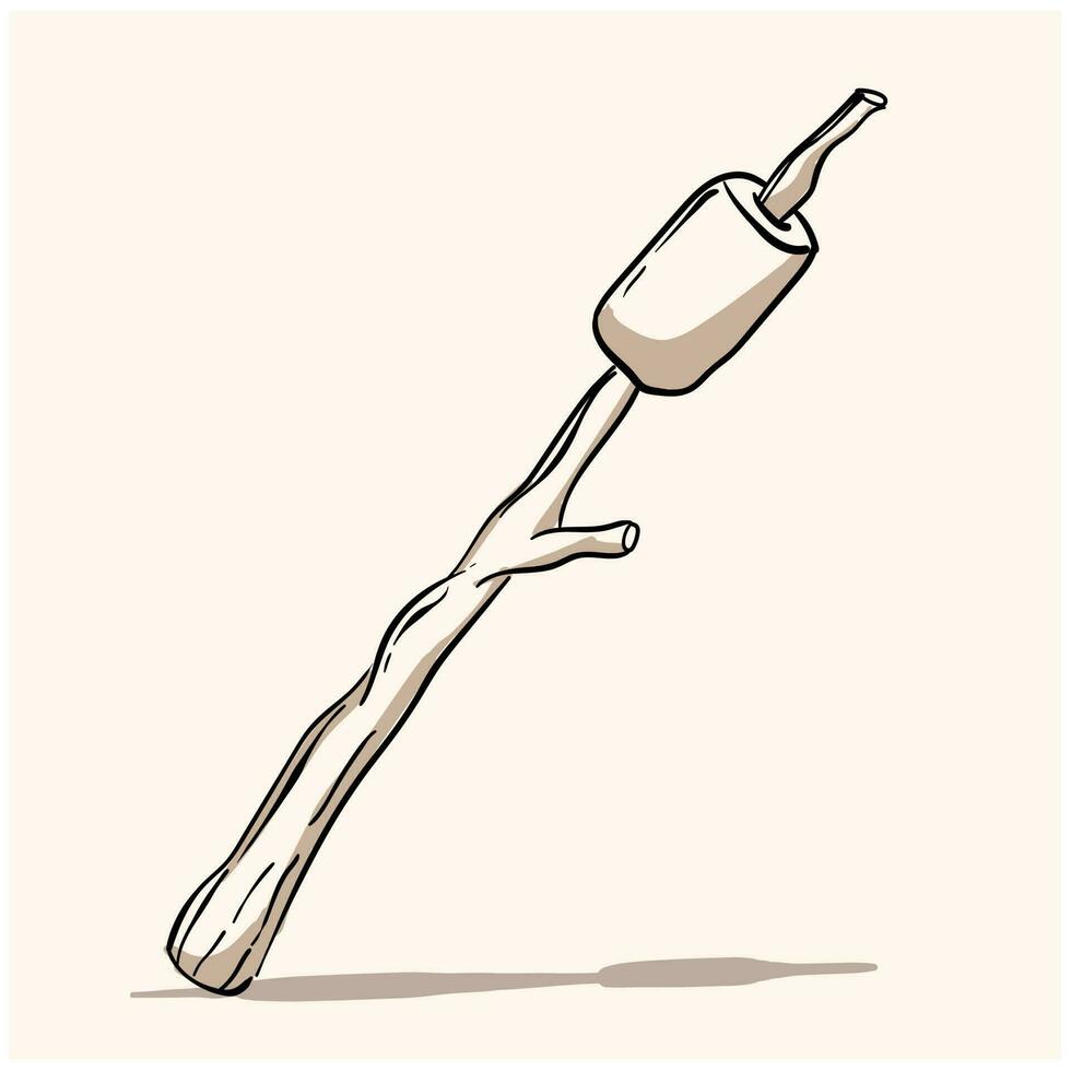 Doodle marshmallow with wooden stick on cream background vector