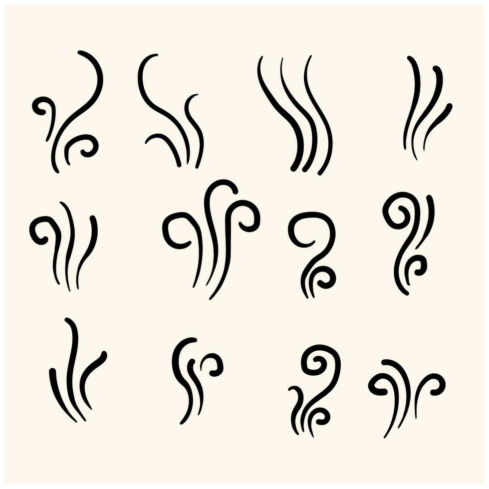 hand drawn Aromas vaporize icons. Smells vector line icon set, hot aroma, stink or cooking steam symbols, smelling or vapor, smoking or odors signs doodle