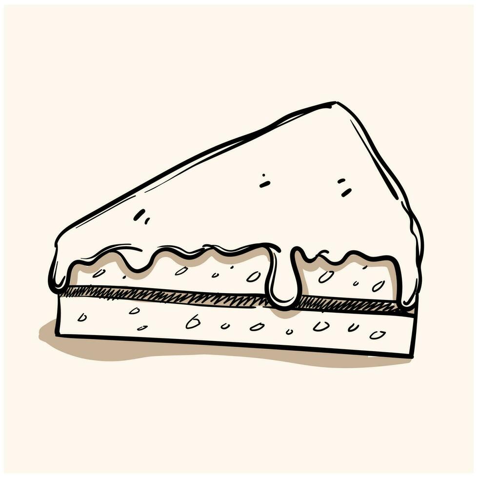 Doodle slice cake with sprinkles and cream background vector