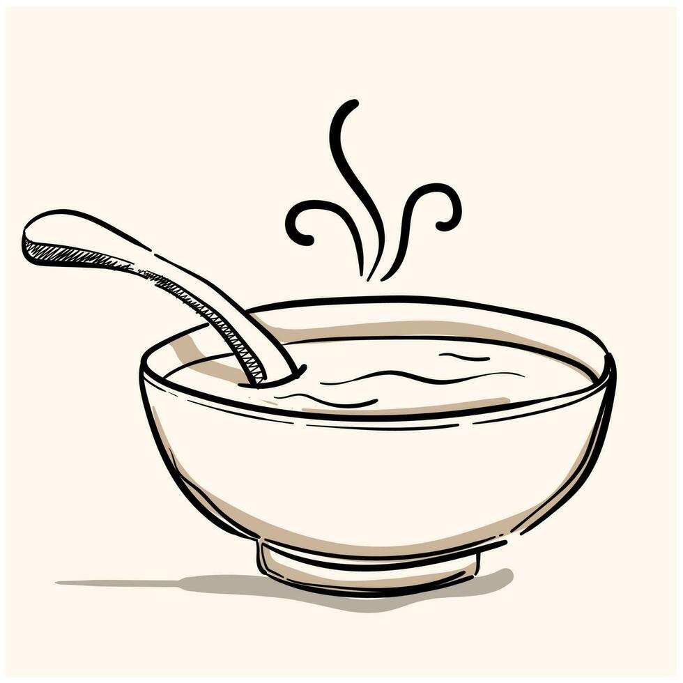 Bowl of hot soup hand drawn doodle icon. Miso soup vector sketch illustration cartoon