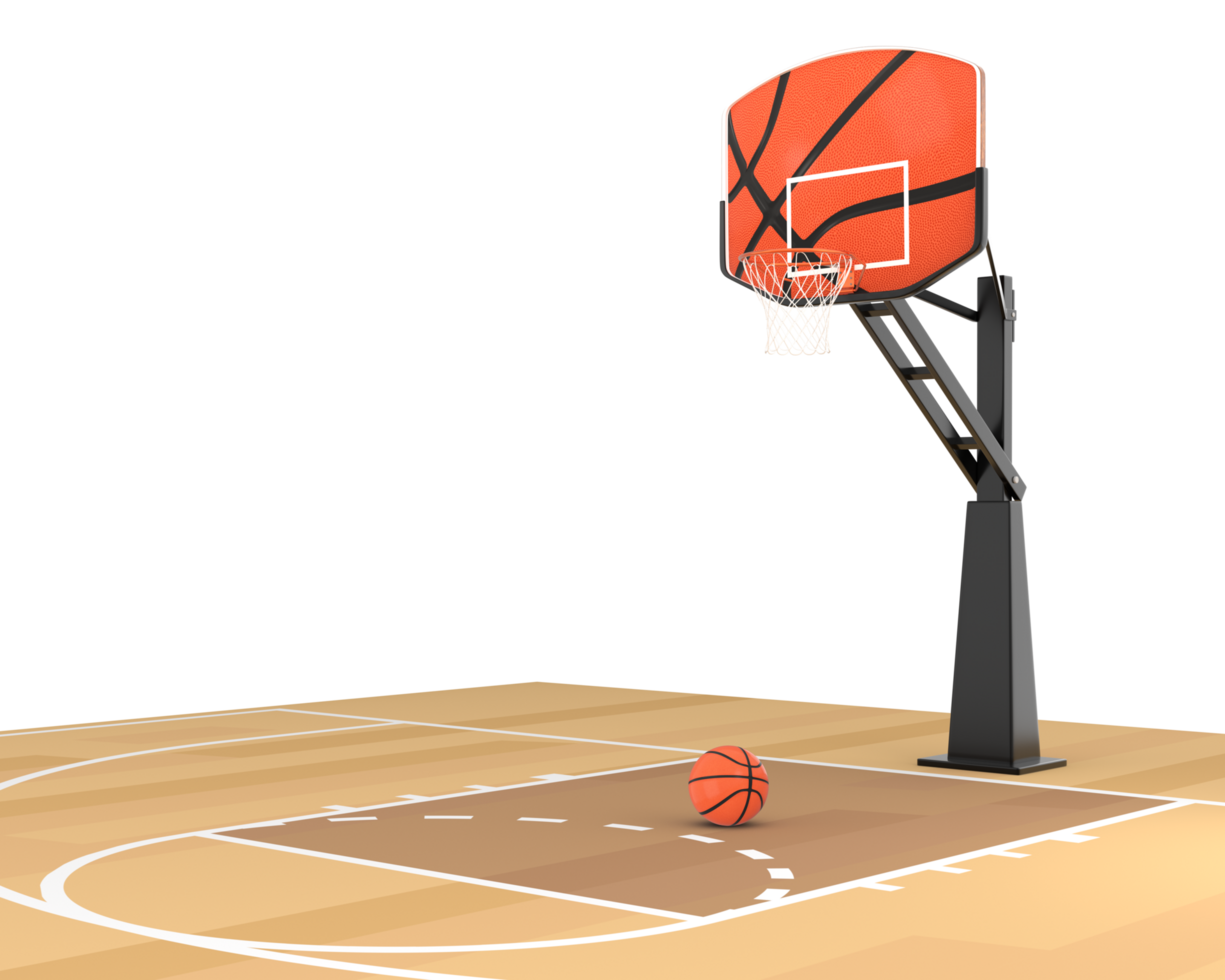 3d representación baloncesto Corte y aro lado delantero ver png