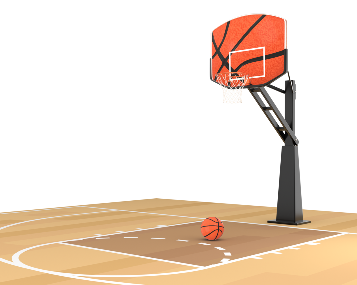 3d representación baloncesto Corte y aro lado delantero ver png