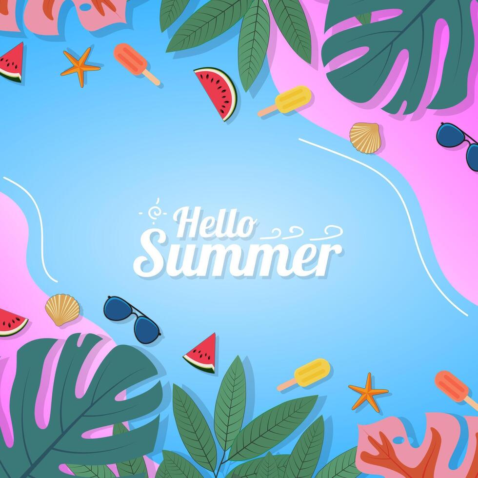 Hello summer with ornament background vector