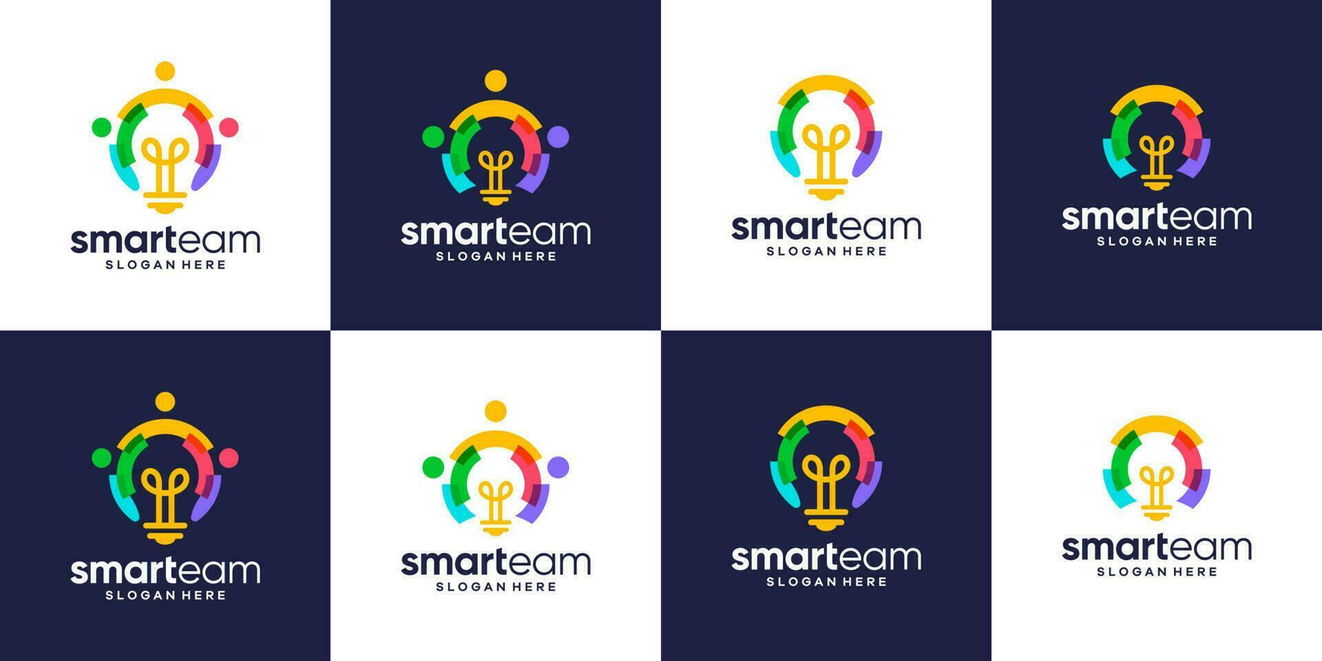 Collection of smart team logo design. people family together human unity logo and light bulb design graphic vector illustration. Symbol, icon, creative.