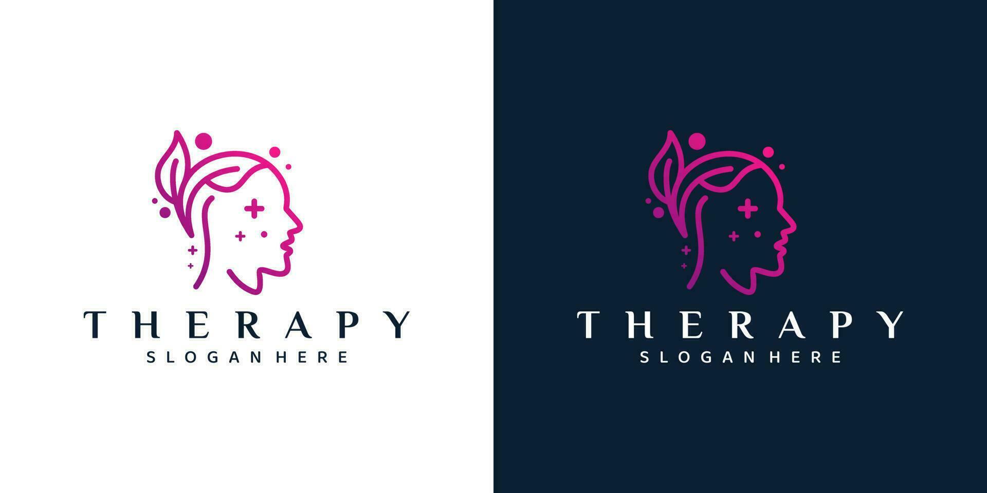 Mental health logo design. Psychotherapy symbol concept. Human head with natural therapy mind graphic design vector illustration.