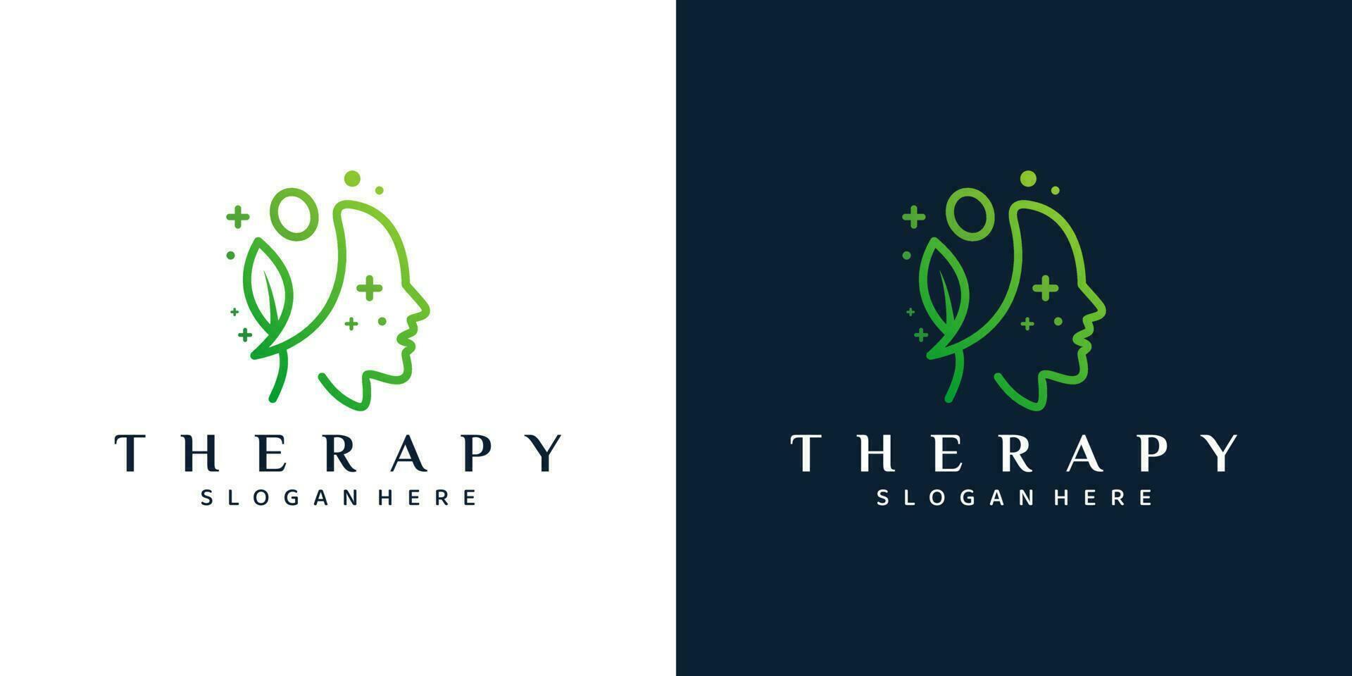 Mental health logo design. Psychotherapy symbol concept. Human head with natural therapy mind graphic design vector illustration.