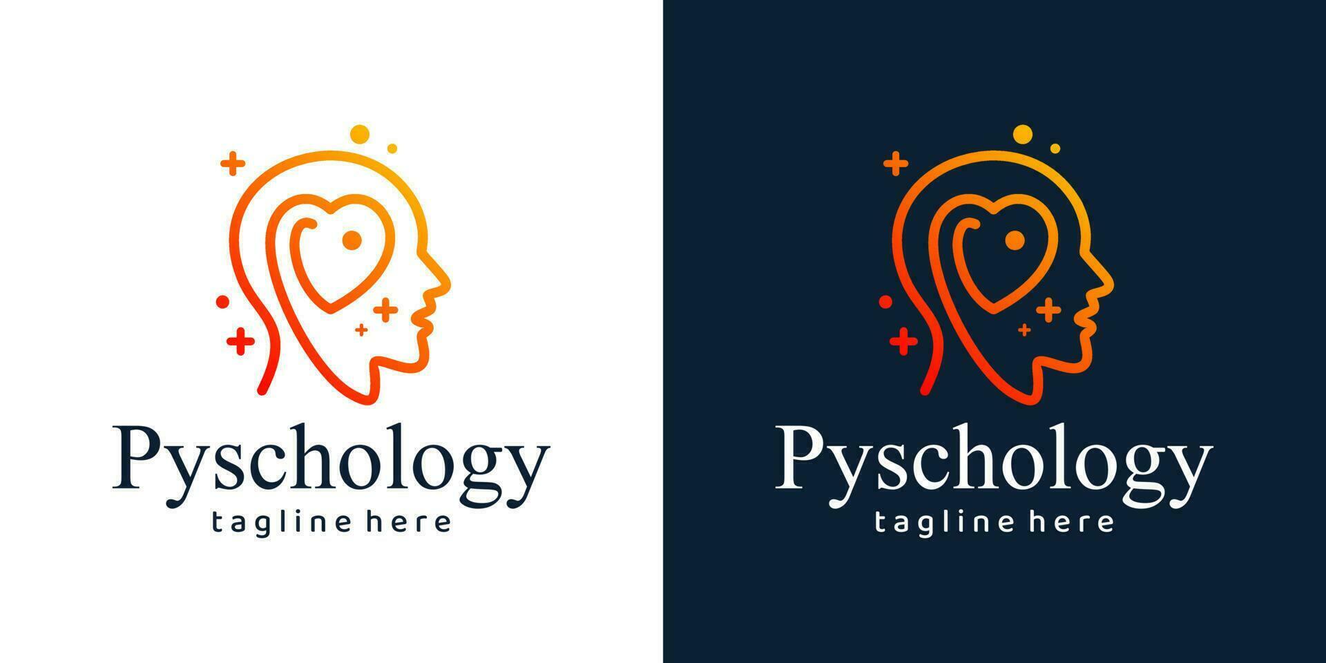 Mental health logo design. Psychotherapy symbol concept. Human head with heart love graphic design vector illustration.