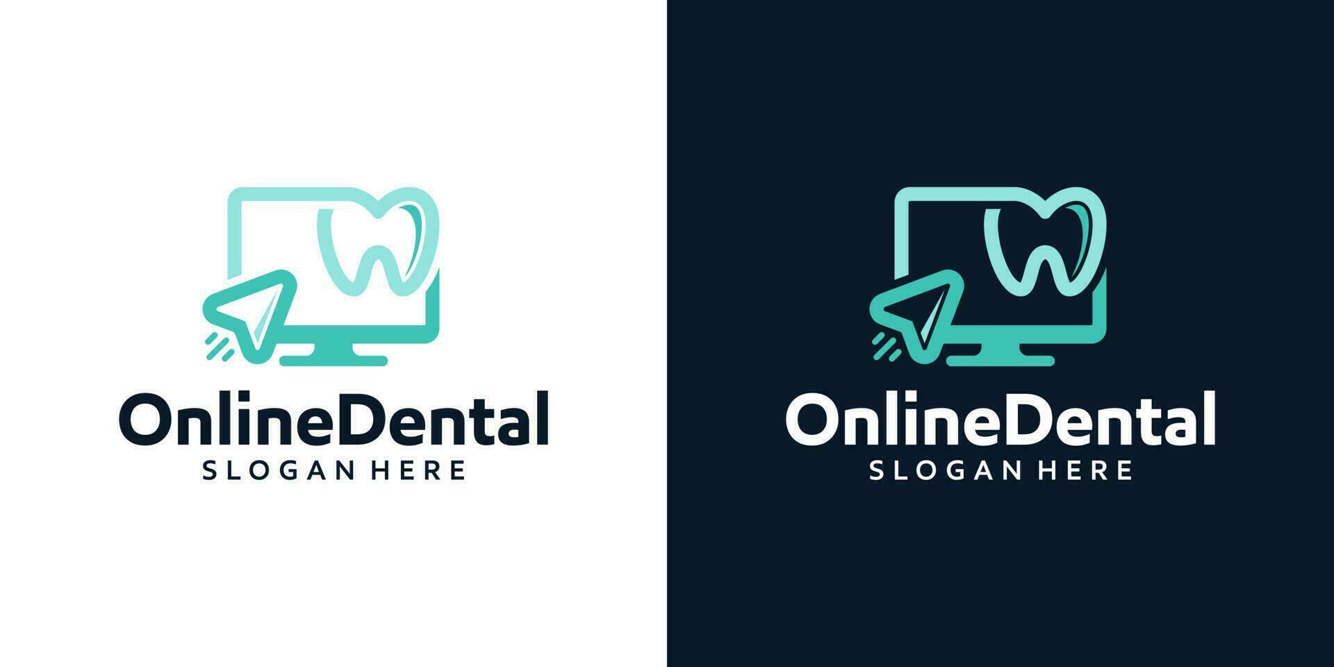 Dental clinic online logo design template. Dental logo with click and monitor graphic design vector illustration. Symbol, icon, creative.