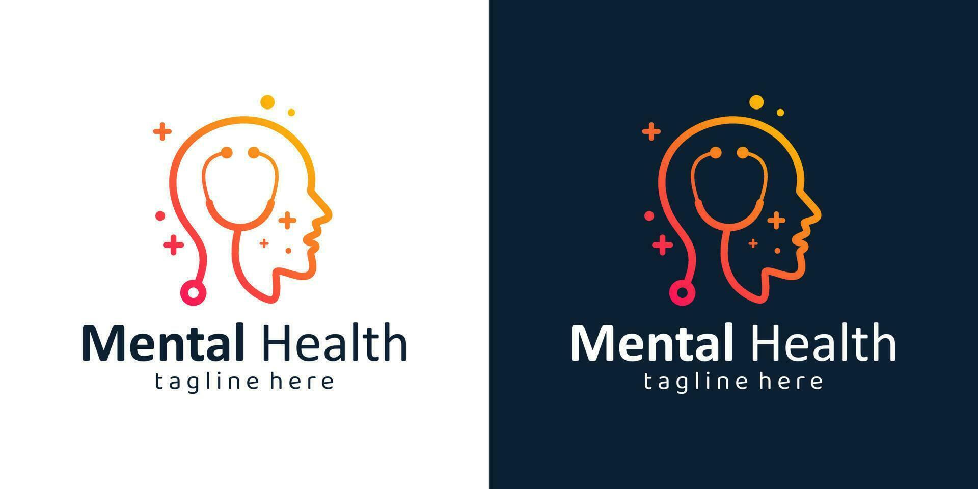 Mental health logo design. Psychotherapy symbol concept. Human head with stethoscope graphic design vector illustration.