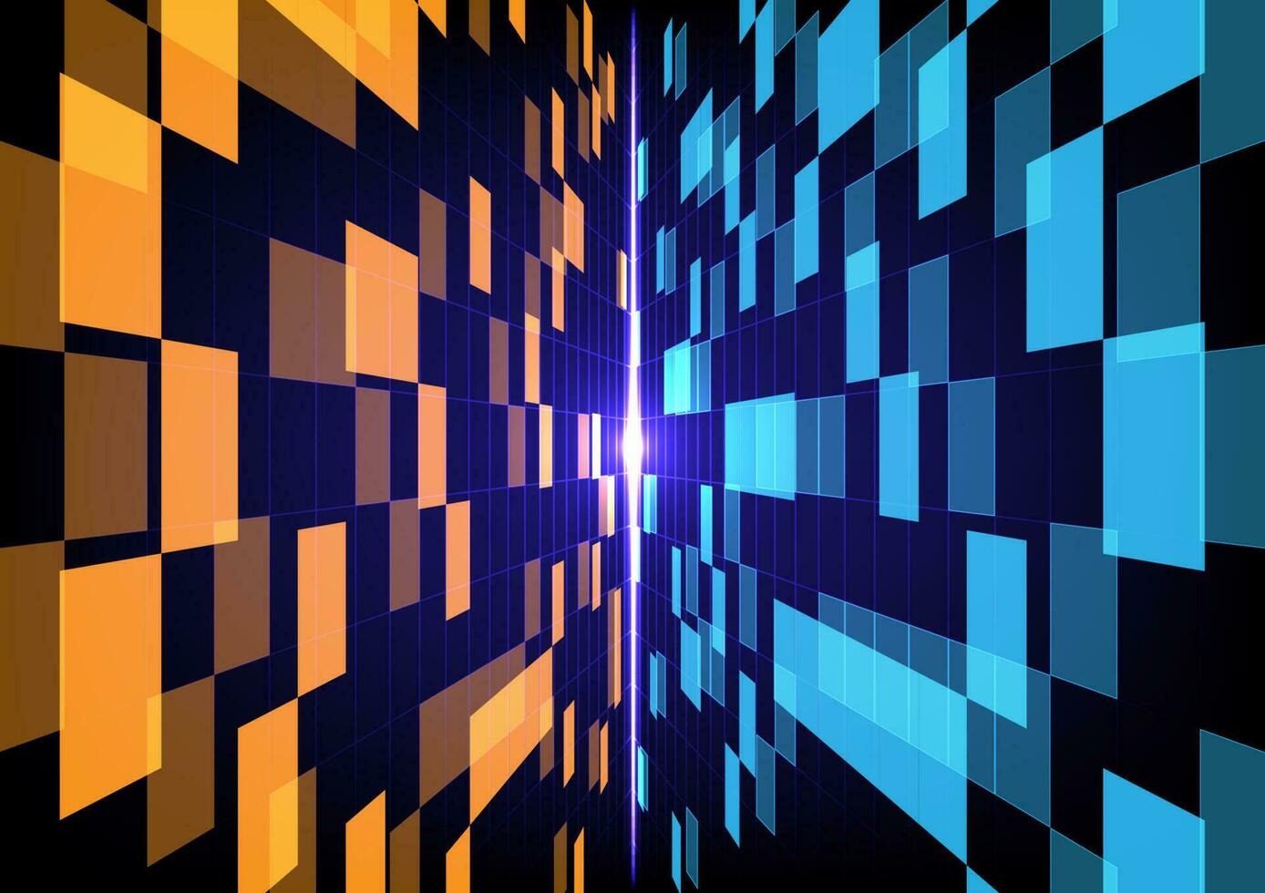 Abstract vector technology blue and yellow perspective grid background
