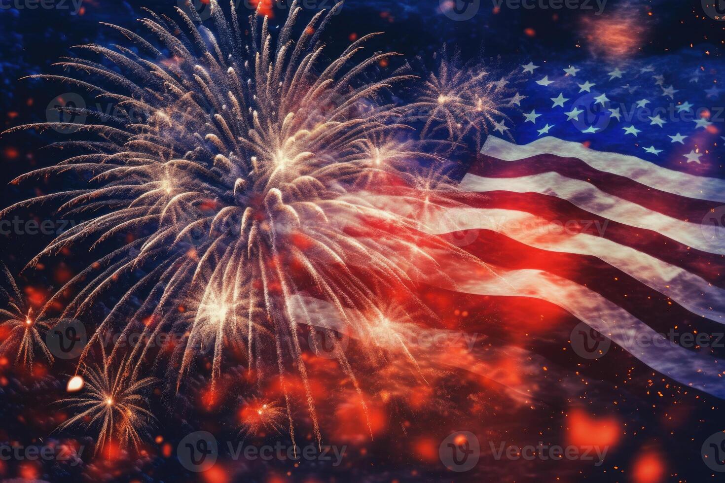 USA national flag with fireworks. Festive background. photo