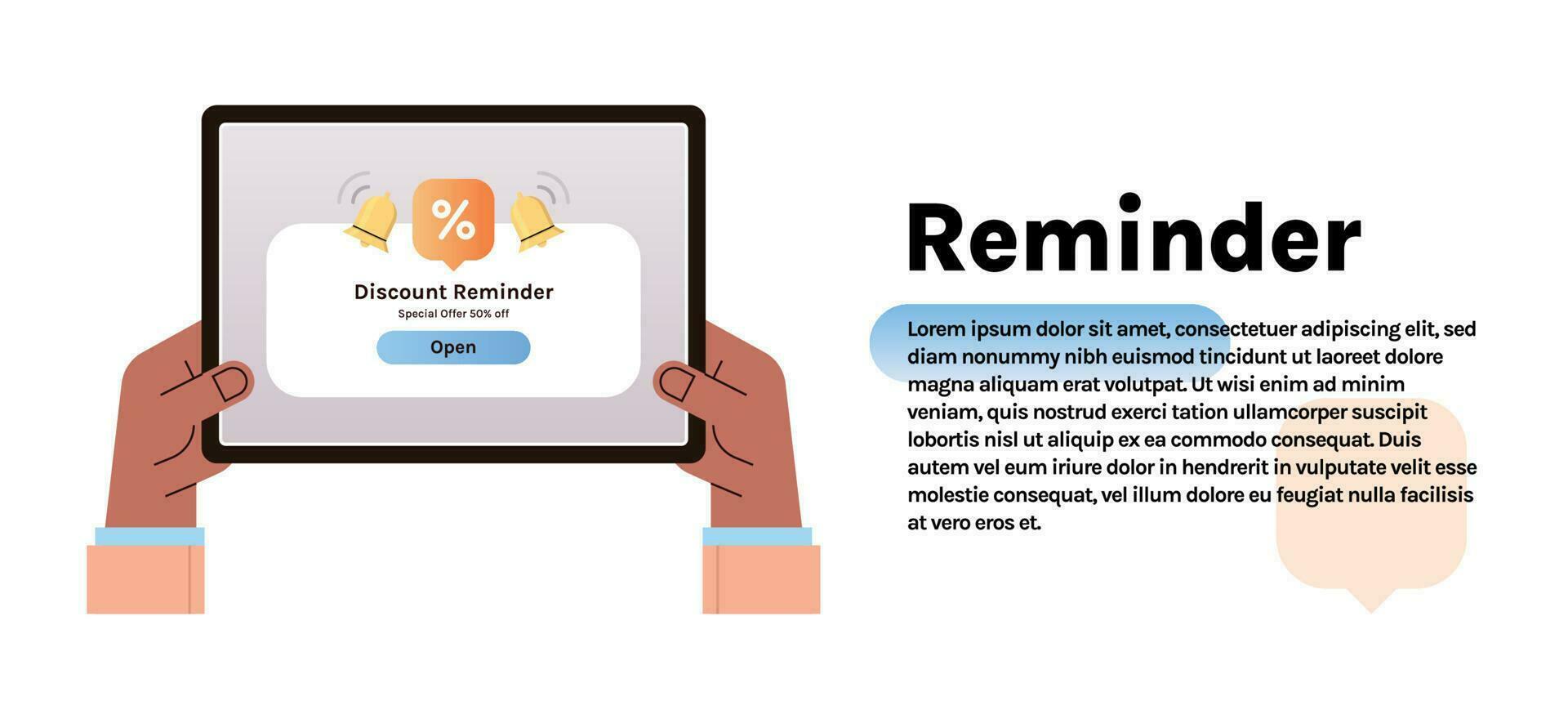 cuadro emergente de descuento con un signo de porcentaje y notificación o mensaje sobre un cupón de regalo para la compra o suscripción de una ilustración de vector plano de producto.