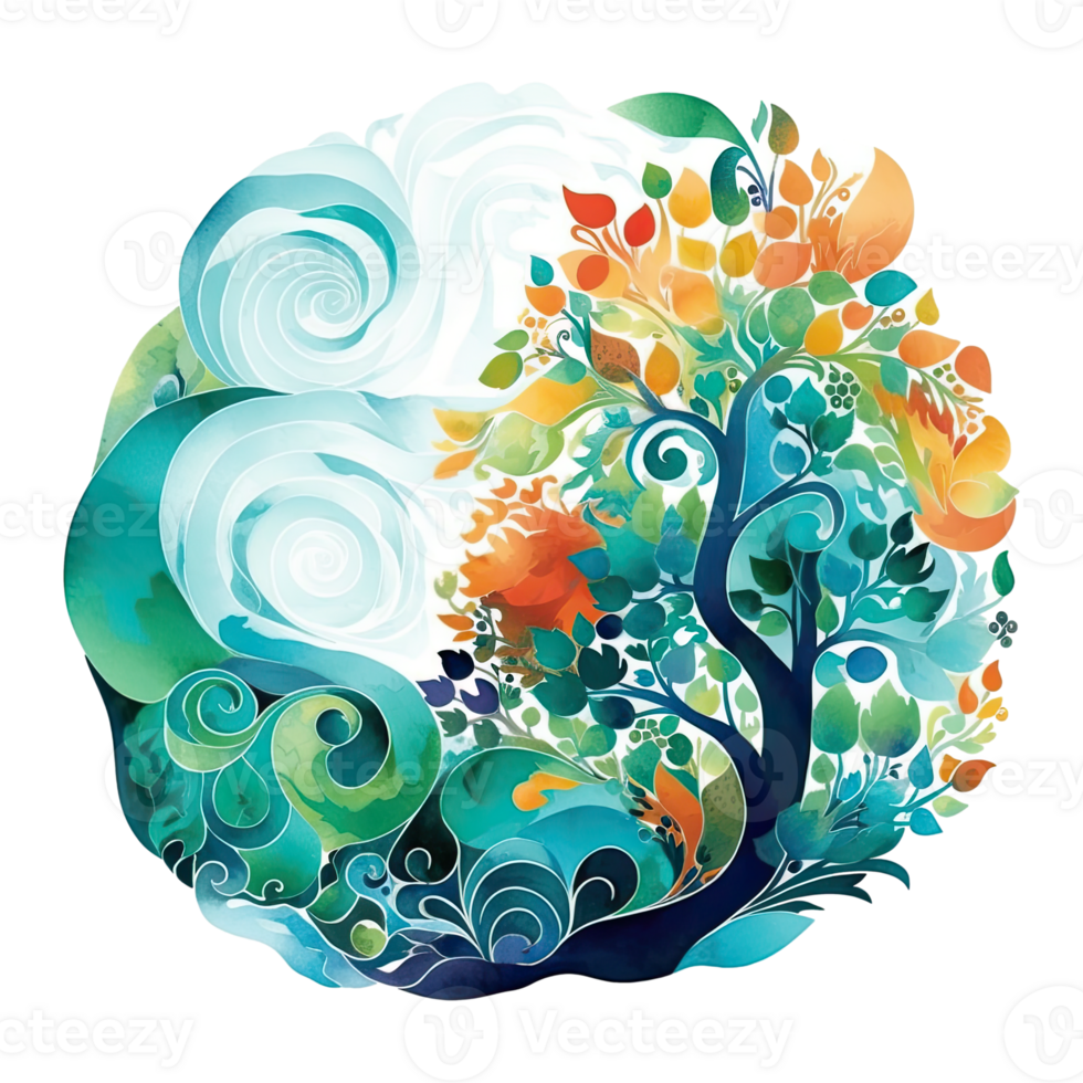 Watercolor abstract nature, the organic beauty of swirling pattern and vibrant colors in nature's tapestry, isolated background. png