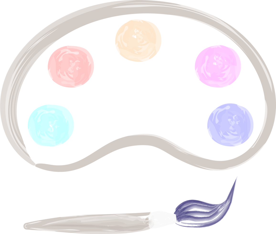 Hand Drawing of Cartoon Water Color Paint Palette and Brush png