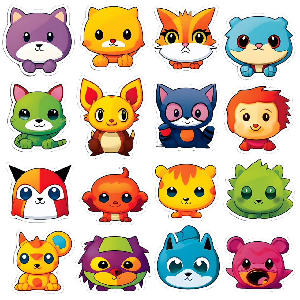 Cartoon Characters Galore Playful and Colorful Sticker Pack for Kids png