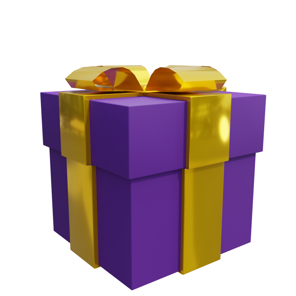 3D Violet Gift Box with Gold Ribbon Bow png