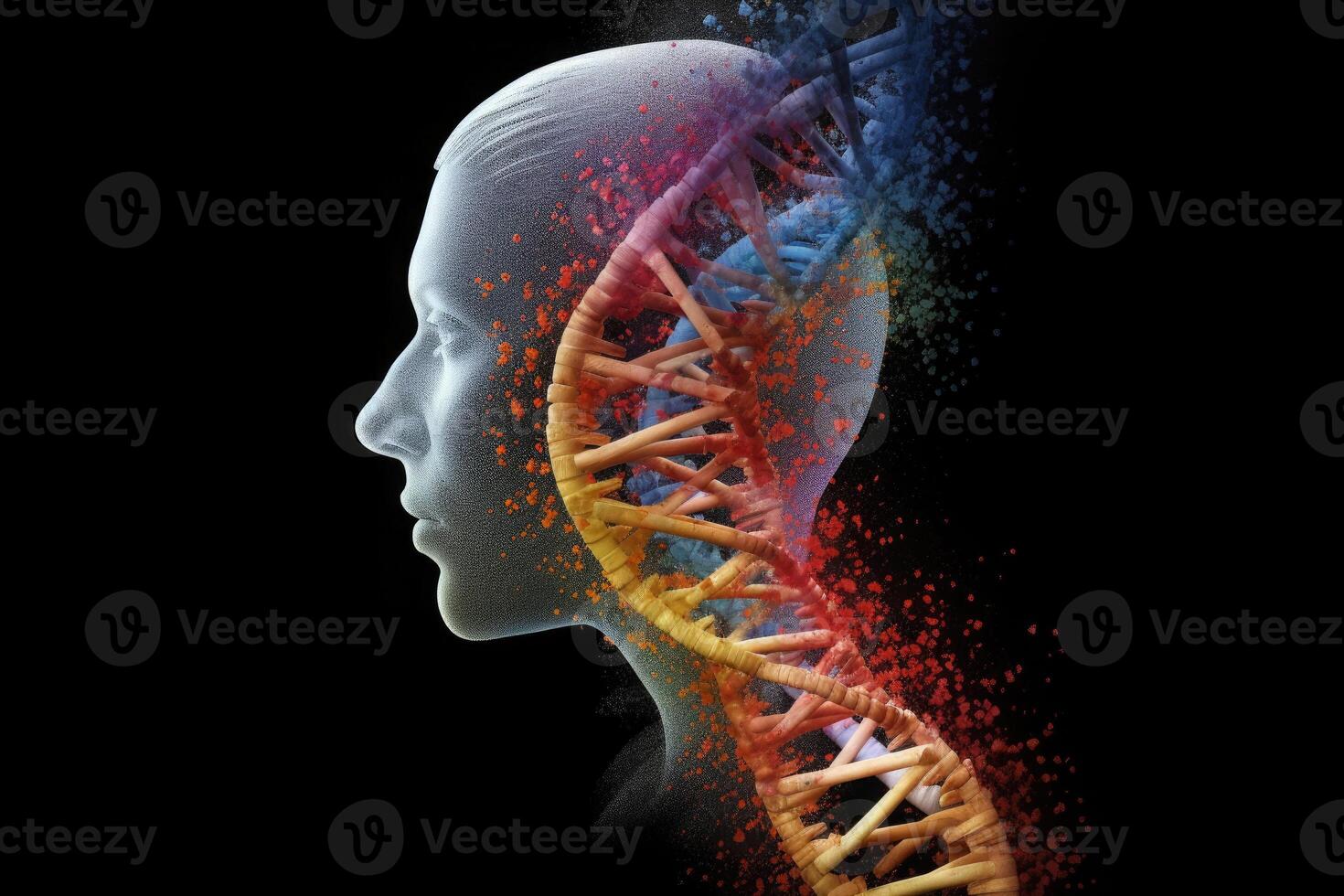 Human body silhouette and DNA strand. photo