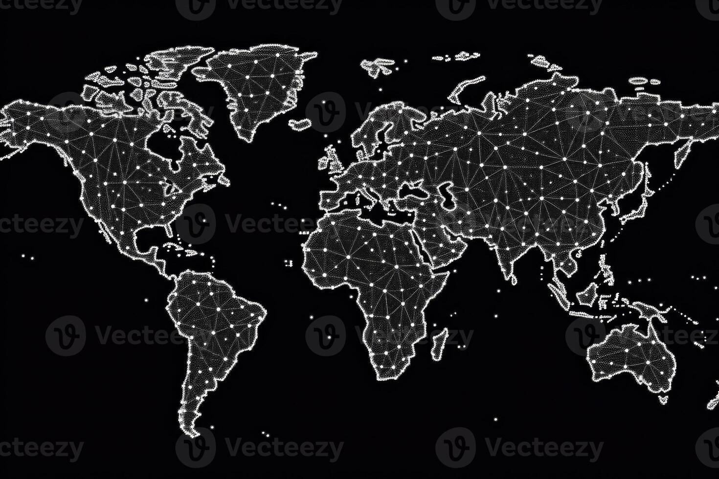 Digital world map with dot connections. Global communication. photo