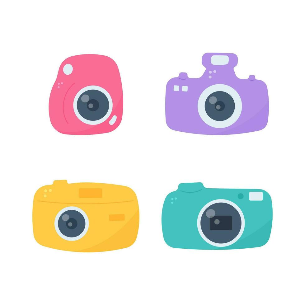 day photography cameras colored set of elements vector