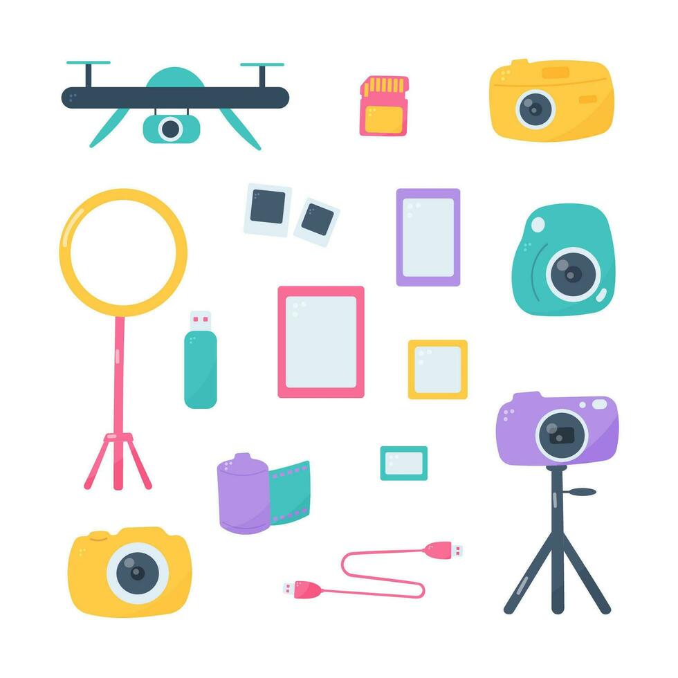 day photography camera photo flash drives set vector