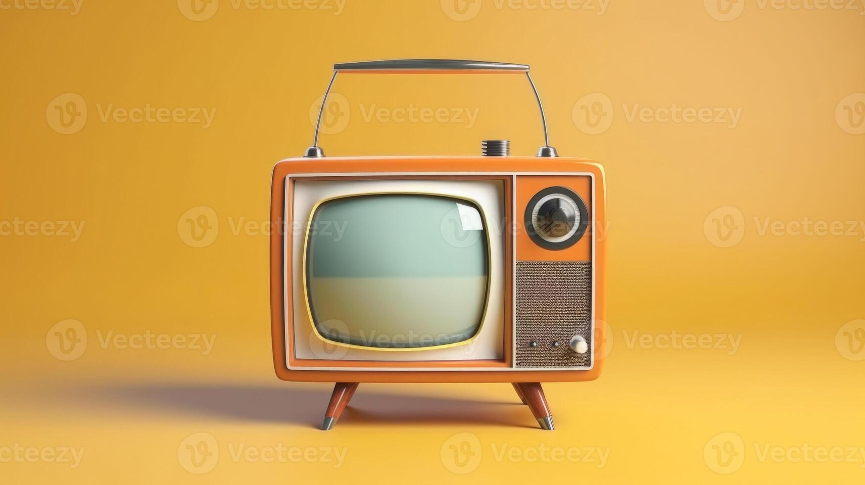 Retro old television on colored background. Minimal style. photo