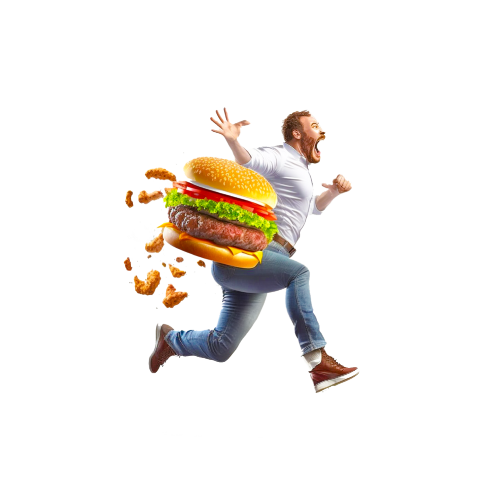 A man running with burger png