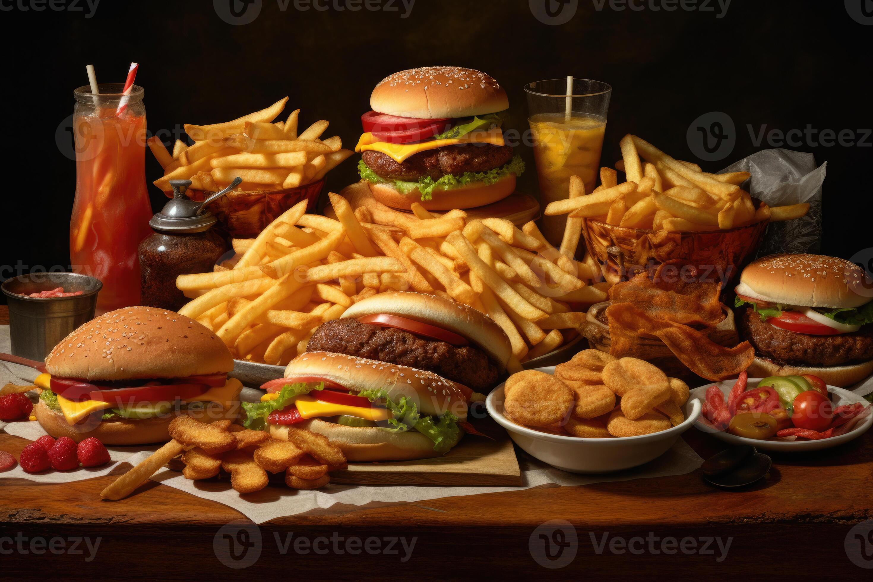 A lot of junk food on table. Unhealthy nutrition. 24597732 Stock Photo ...