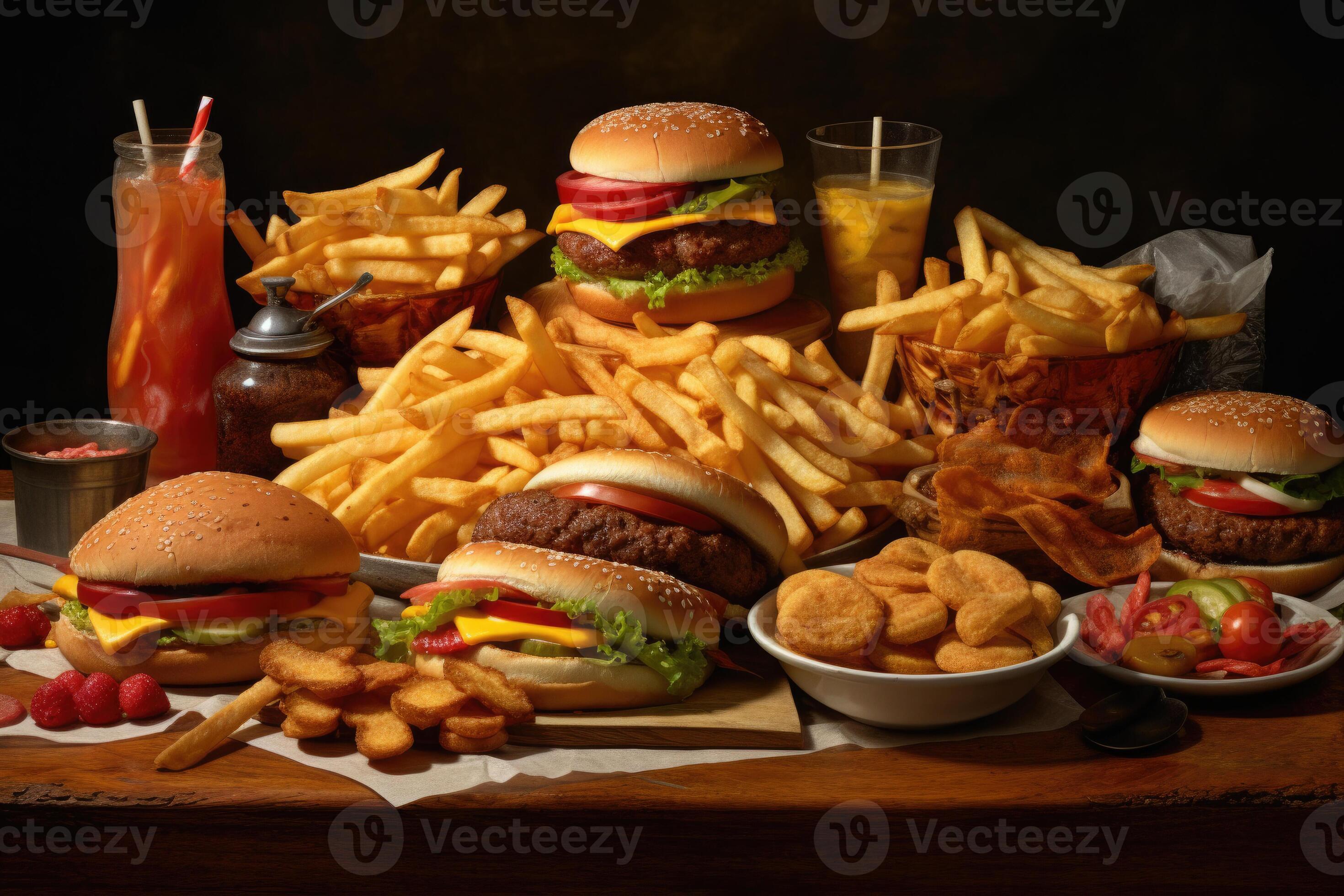 A Lot Of Junk Food On Table Unhealthy Nutrition 24597732 Stock Photo 