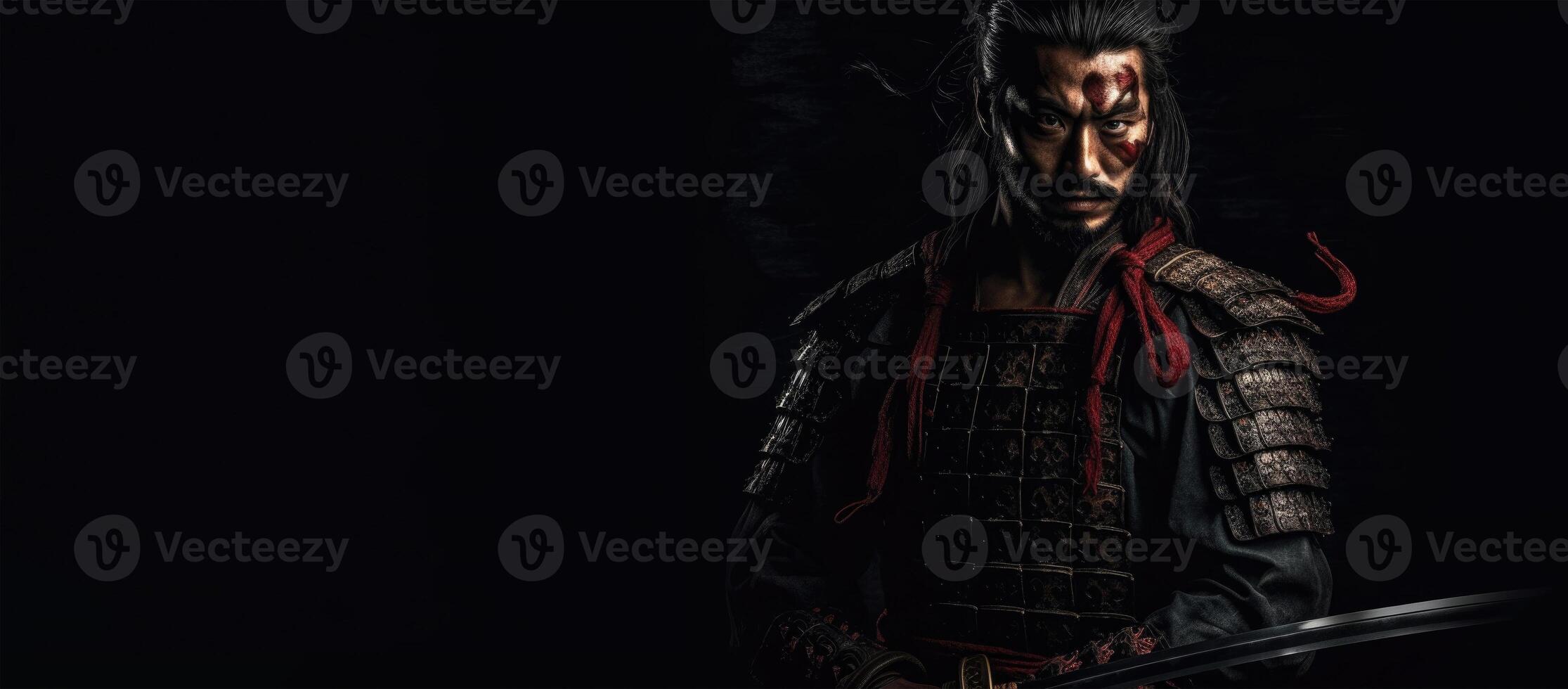 Portrait of samurai in traditional armor. photo