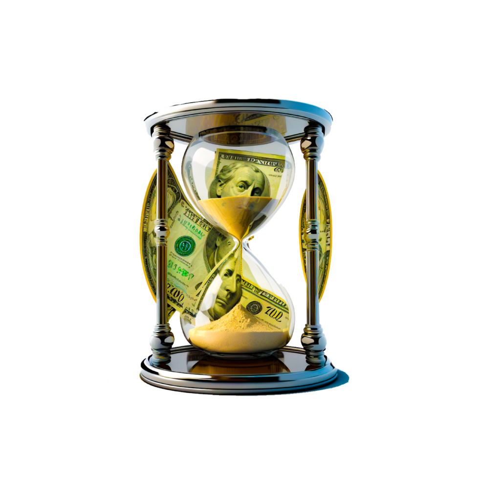 Hourglass With Dollar Time Is Money Concept stock photo png