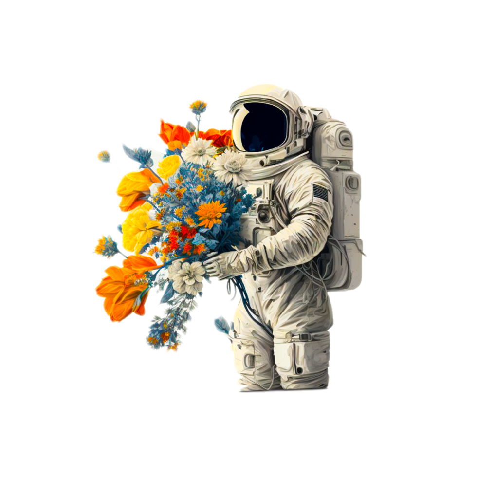 Astronaut mit Rosen generativ ai png