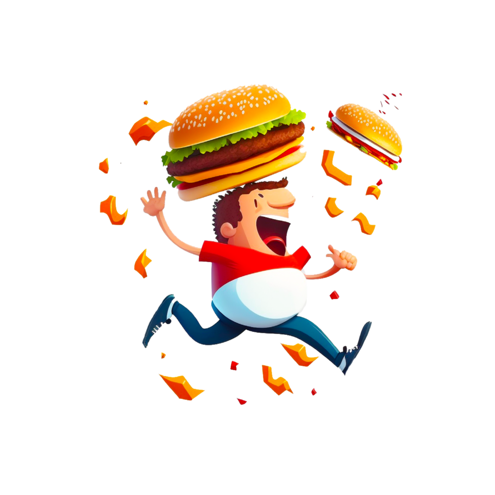 Man running with burger food png