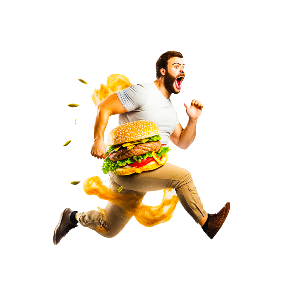 A man running with burger png