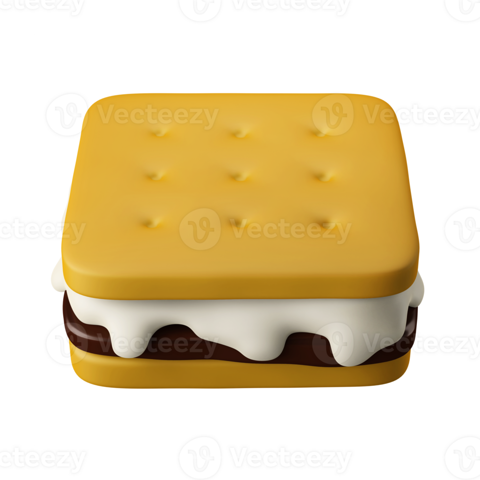 traditional s'more sandwich breakfast cracker with creamy marshmallow and chocolate western food dessert snack 3d render icon illustration isolated png