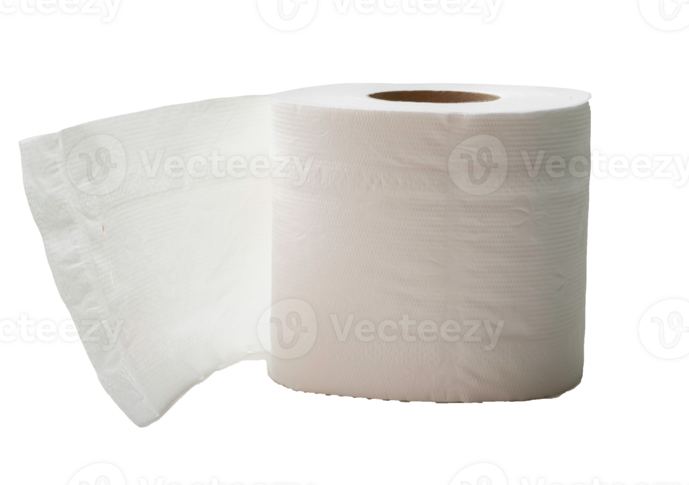 Single roll of white tissue paper or napkin prepared for use in toilet or restroom isolated with clipping path in png file format.