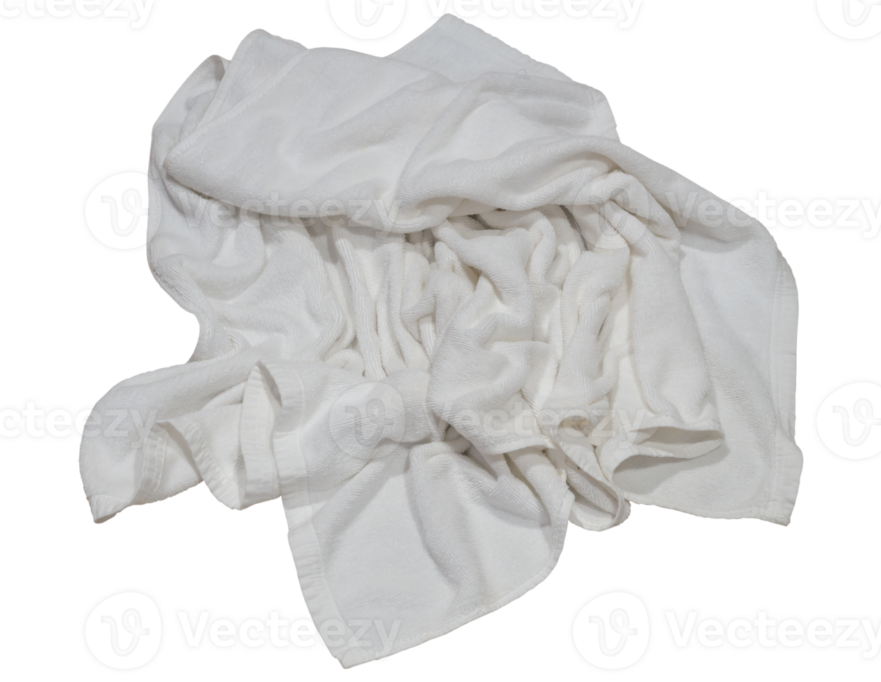 White crumpled towel after use isolated with clipping path in png file format.