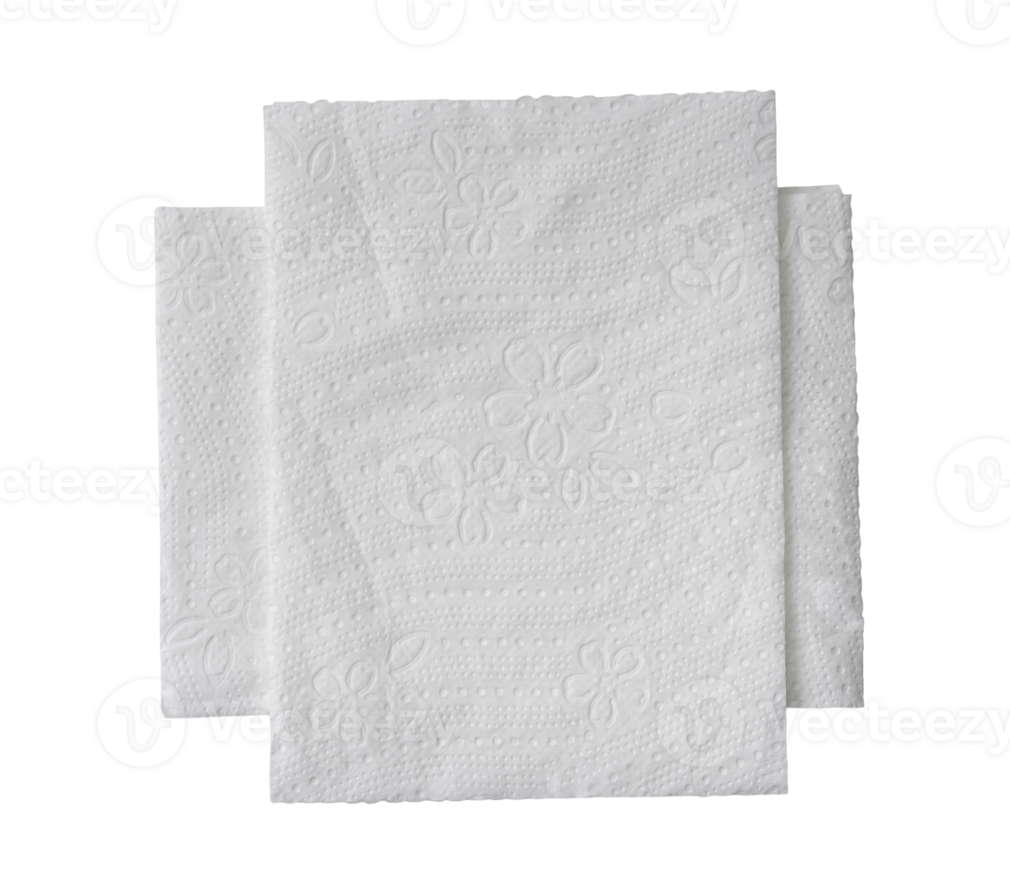 Top view of two folded pieces of white tissue paper or napkin in stack isolated with clipping path. in png file format