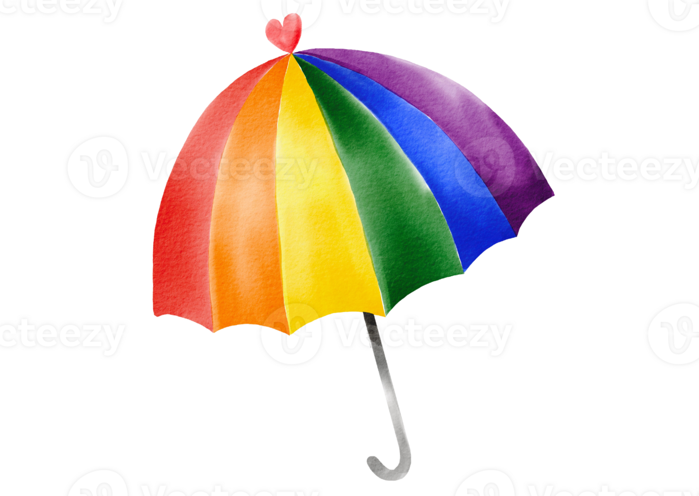 Rainbow umbrella watercolor painting isolate on png