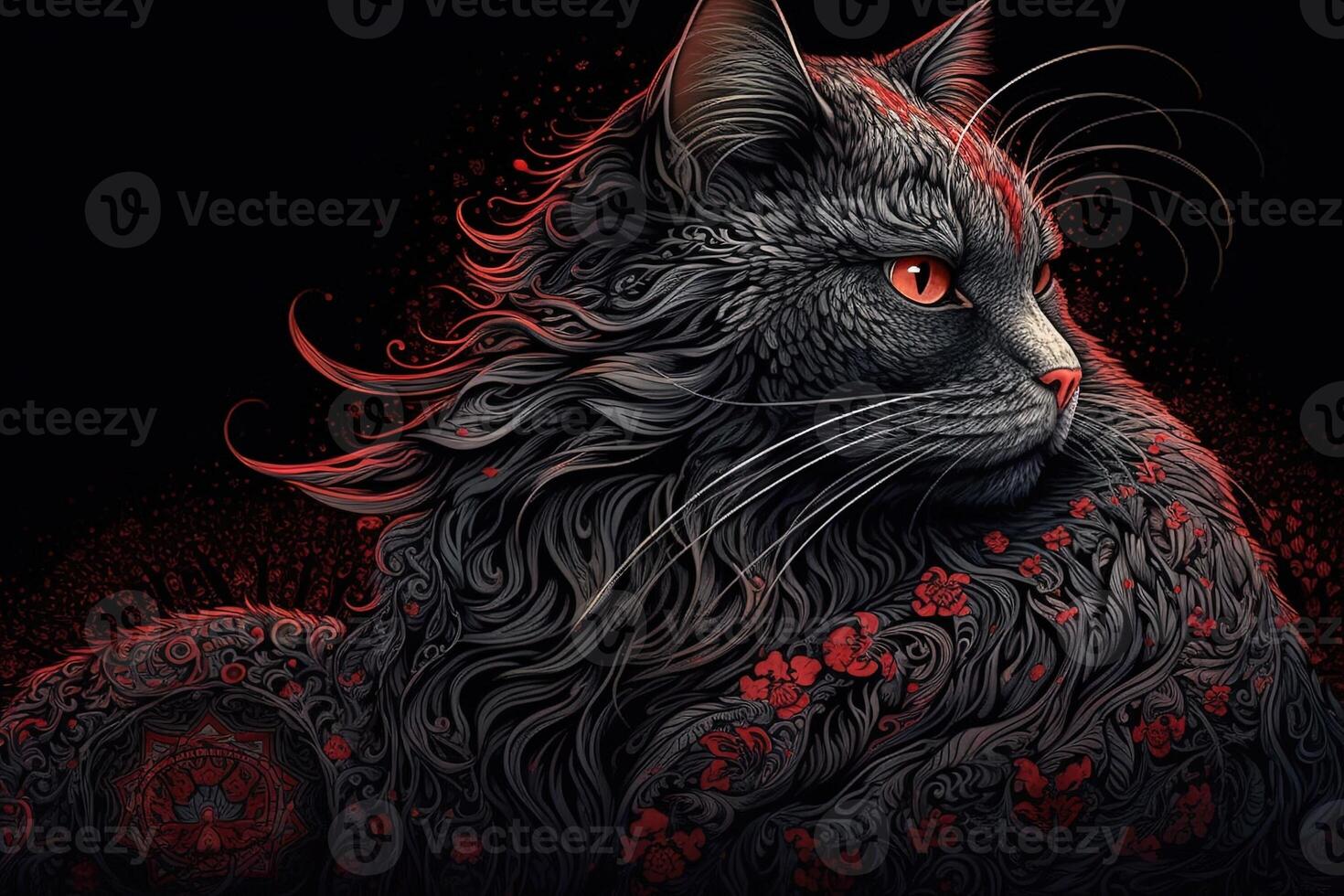 Divine with flowing hair red Cat character illustration photo