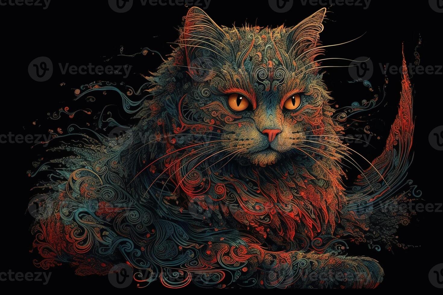 Divine with flowing hair red Cat character illustration photo