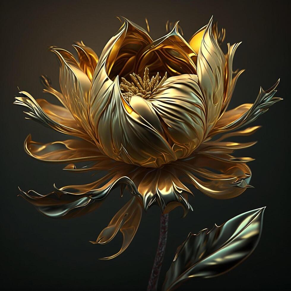 Realistic Golden Flower Created with Technology photo