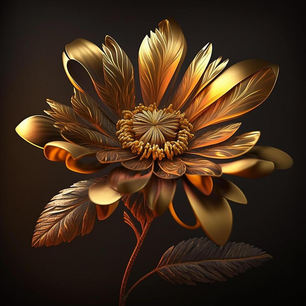 Realistic Golden Flower Created with Technology photo