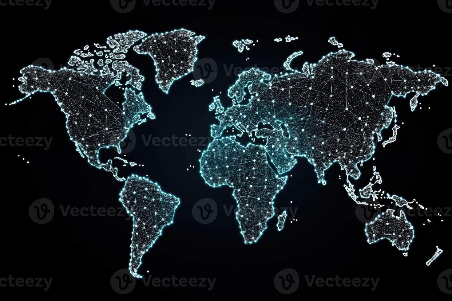 Digital world map with dot connections. Global communication. photo