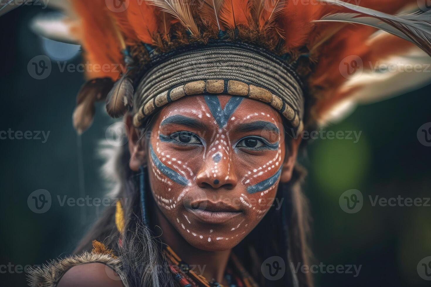 Portrait of indigenous tribe man. Native american people. photo