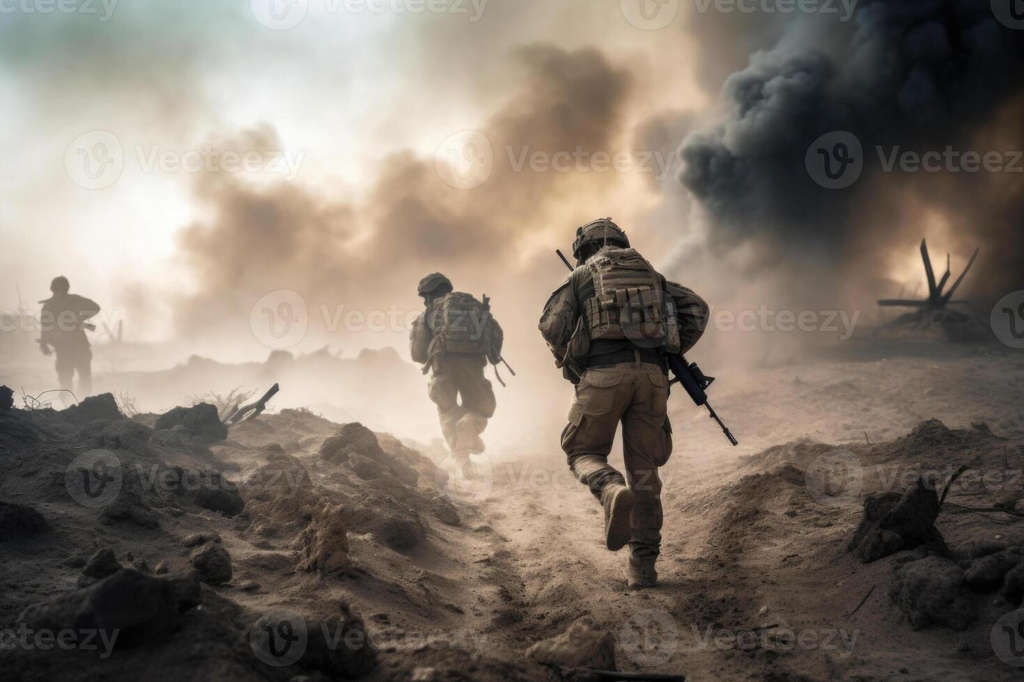 Army soldiers at war in desert. photo